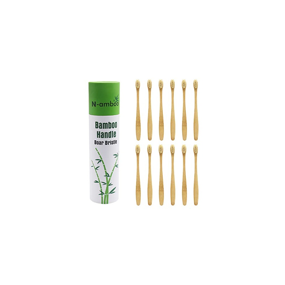 N-amboo Boar Bristles Natural Bamboo Toothbrush Eco-Friendly Biodegradable Zero Waste Pack of 12-image-OPC-PFMYRVV-NEW