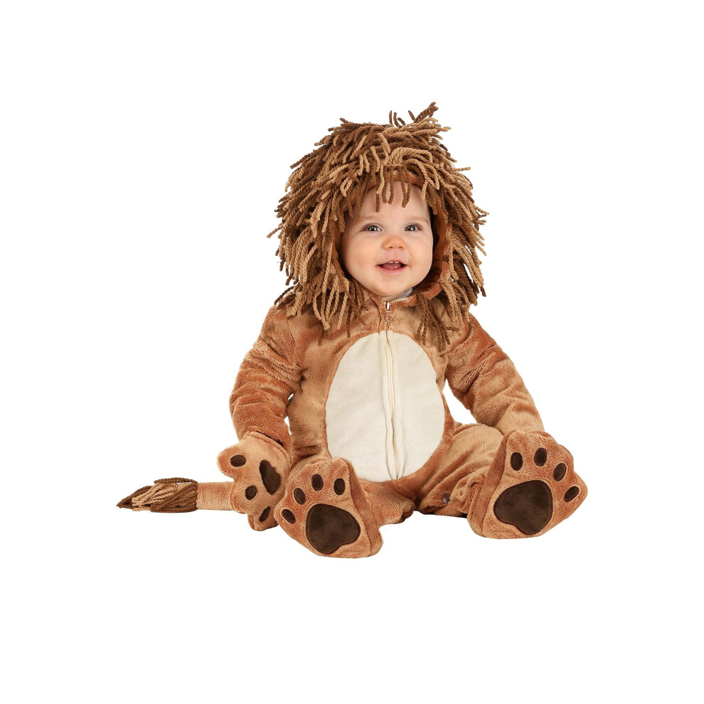 Photos - Fancy Dress Fun Costumes Infant Lion Onesie Costume Baby Hooded Lion Costume with Yarn Mane and Tail Details Attached Mitts and Booties