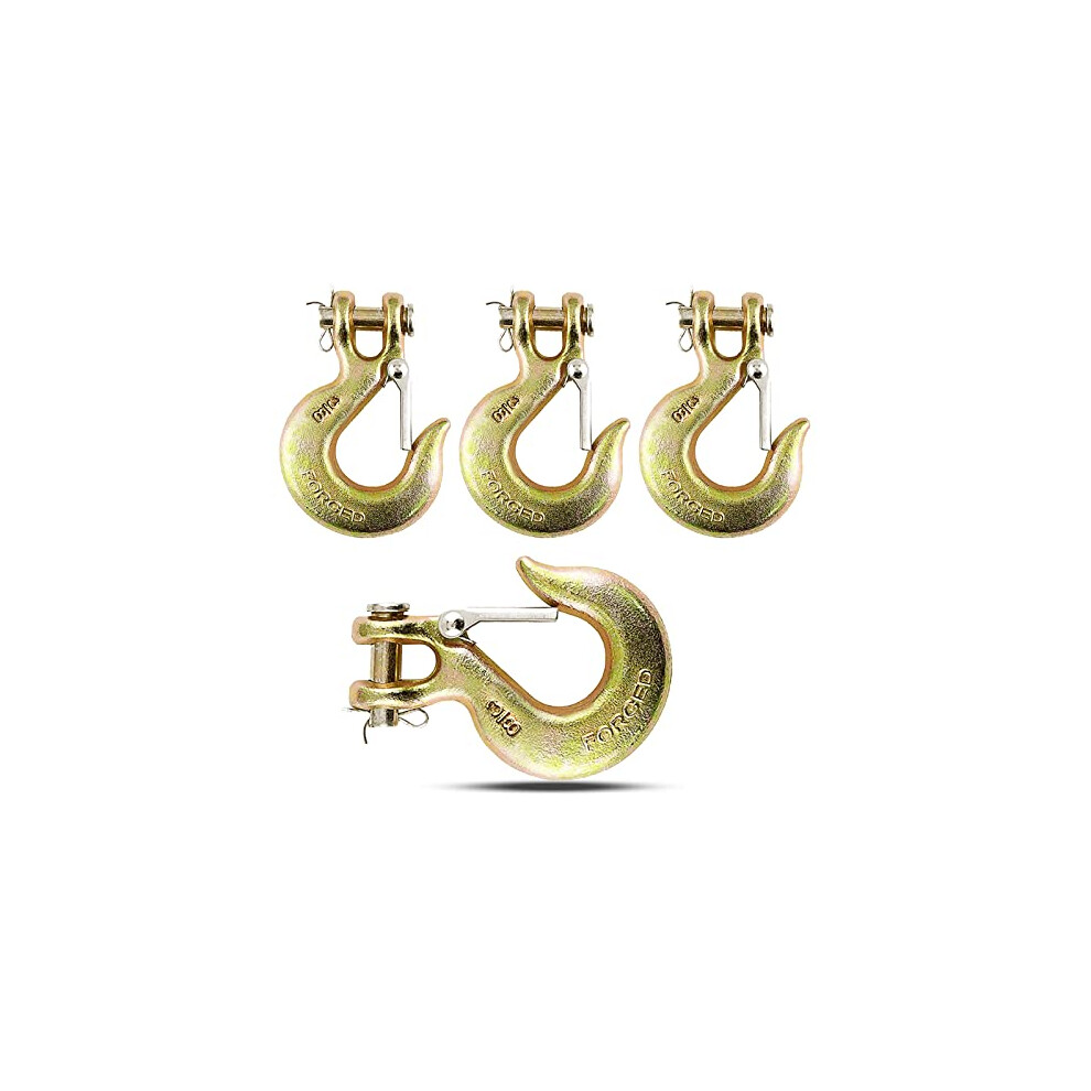 3/8'' Heavy Duty Forged Steel Clevis Slip Hook (Set of 4)  Safety Hook G70 Tow Chain Clevis Grab Hook with Latch Forged Grade for Trailer Truck Transp