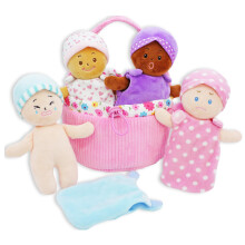 June Garden Meu Primeiro Conjunto de Bonecas de Pelúcia - Inclui 1 Cesta e 4 Bebés Multiculturais de Pelúcia