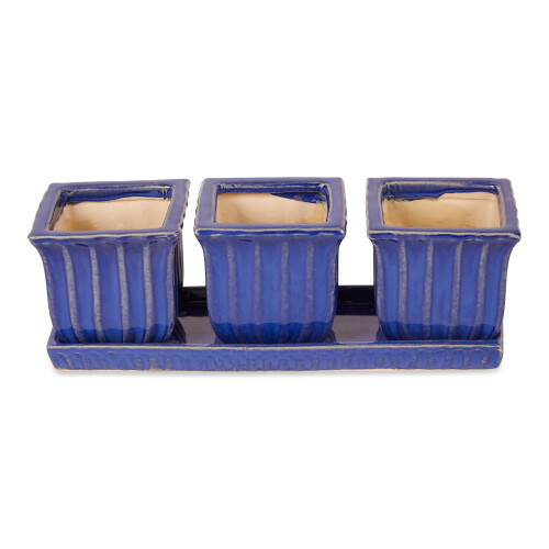 Accent Plus Blue Square Ceramic Small Planter (Set of 3)