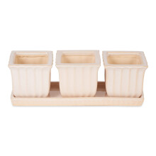 Accent Plus witte vierkante keramische kleine plantenbak (set van 3)