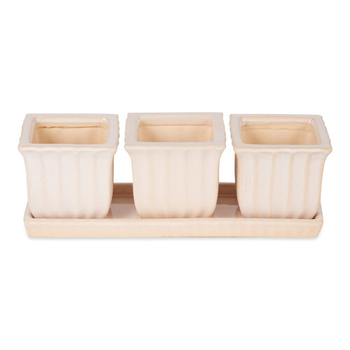 Accent Plus White Square Ceramic Small Planter (Set of 3)