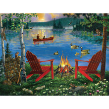 550 stukjes puzzel voor volwassenen Adirondack stoelen en vuur door J. Charles 24X18 Country Life Jigsaw van KI Puzzles 02633-SB