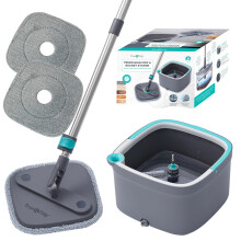True & Tidy True Clean Mop and Bucket System Includes Square Spin Mop Dual Compartment Mop Bucket and 2 Thick Machine Washable Mop Pads (Spin Mop wi