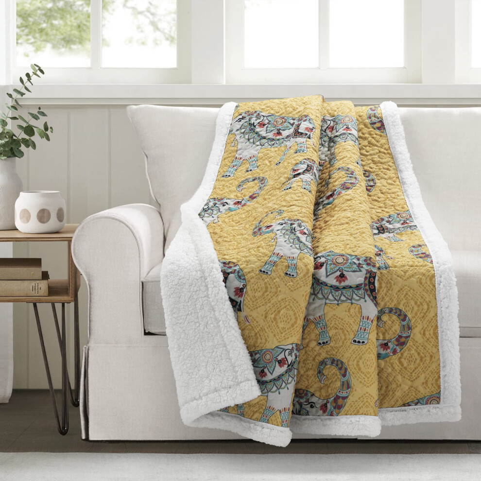 Lush Decor Hati Elephants Sherpa Deken 152 X 137 Cm Geel-image
