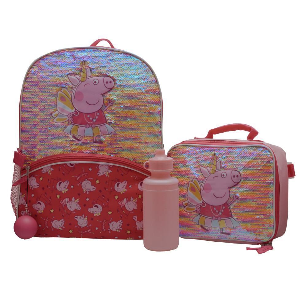 Peppa Pig Girls 4 Piece Backpack Set for Preschool & Kindergarten  Flip Sequin 16"""" School Bag with Front Zip Pocket  Pink