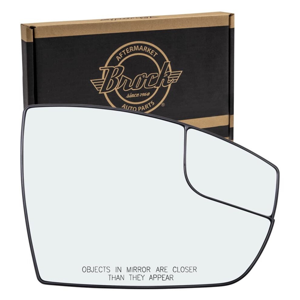 Brock Aftermarket Replacement Part Passenger Side Mirror Glass And Base With Spotter Glass Without Heat And Blind Spot Detection Compatible With 2013- 796348497052