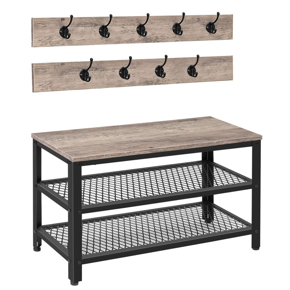 HOOBRO Coat Rack Shoe Bench Hall Tree Entryway Storage Bench Shoe Rack Organizer with Coat Hooks 3-in-1 Design Wood Furniture with Metal Fram