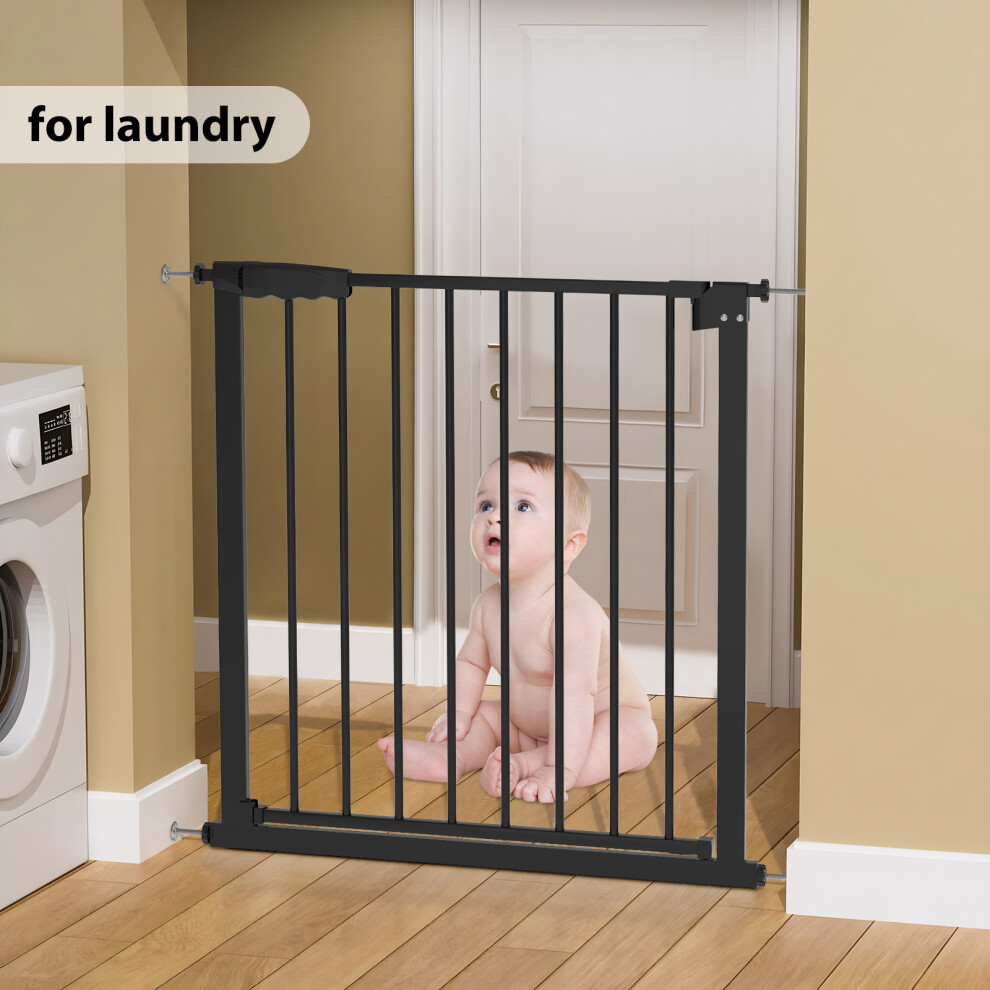 (Black) Safety Stair Gate for Babies, Kids & Pets Pressure-Mounted, No Screws, Adjustable Width 75-82cm, Secure & Durable