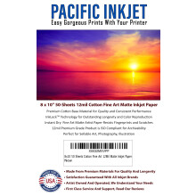 8x10 50 vellen 100% katoen Fine Art 12mil - Professioneel archief premium papier voor gebruik met inkjetprinters - Printerpapier voor fotografie en ku