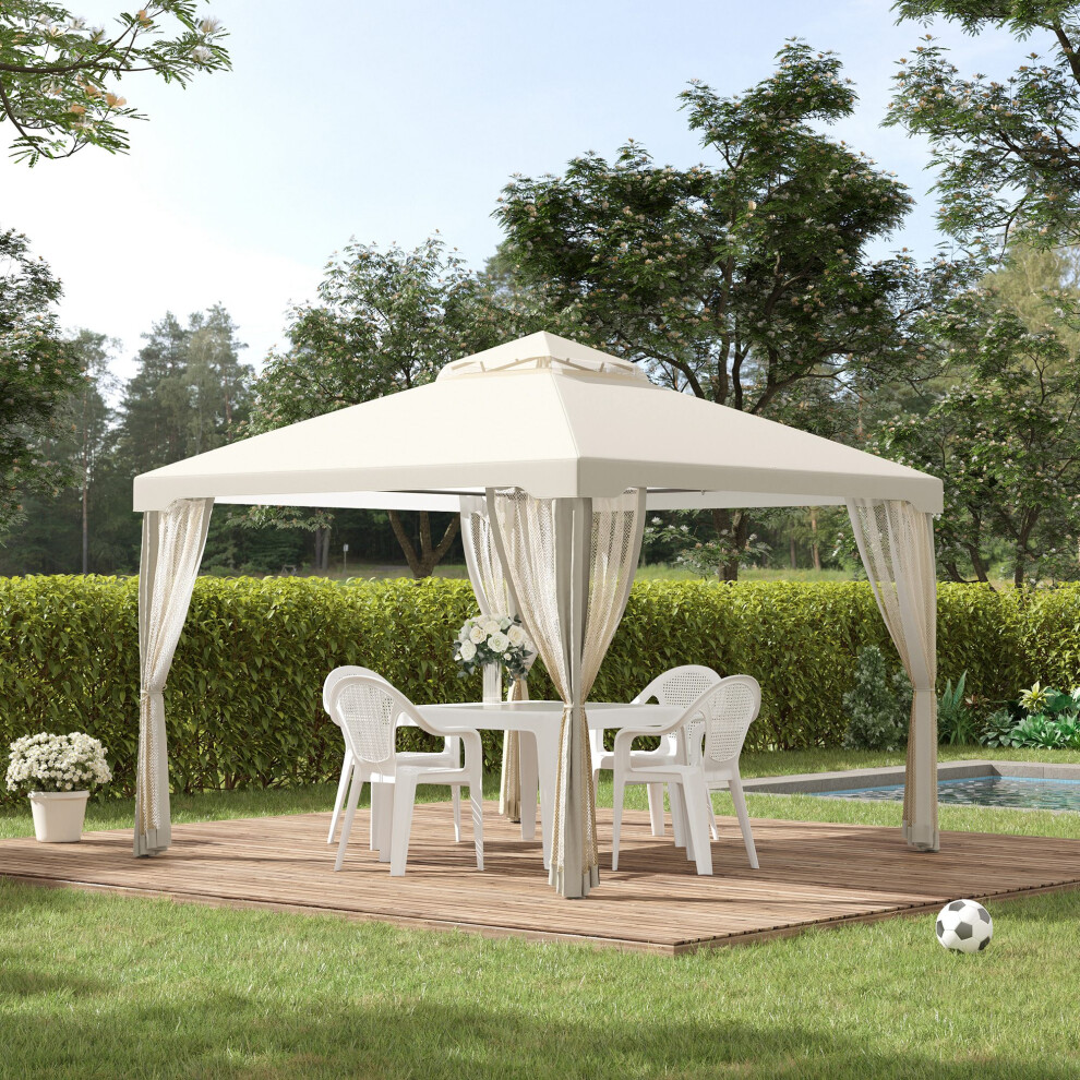 Outsunny 3 x 3 m Metal Gazebo Garden Outdoor 2-Tier Roof Marquee Party White