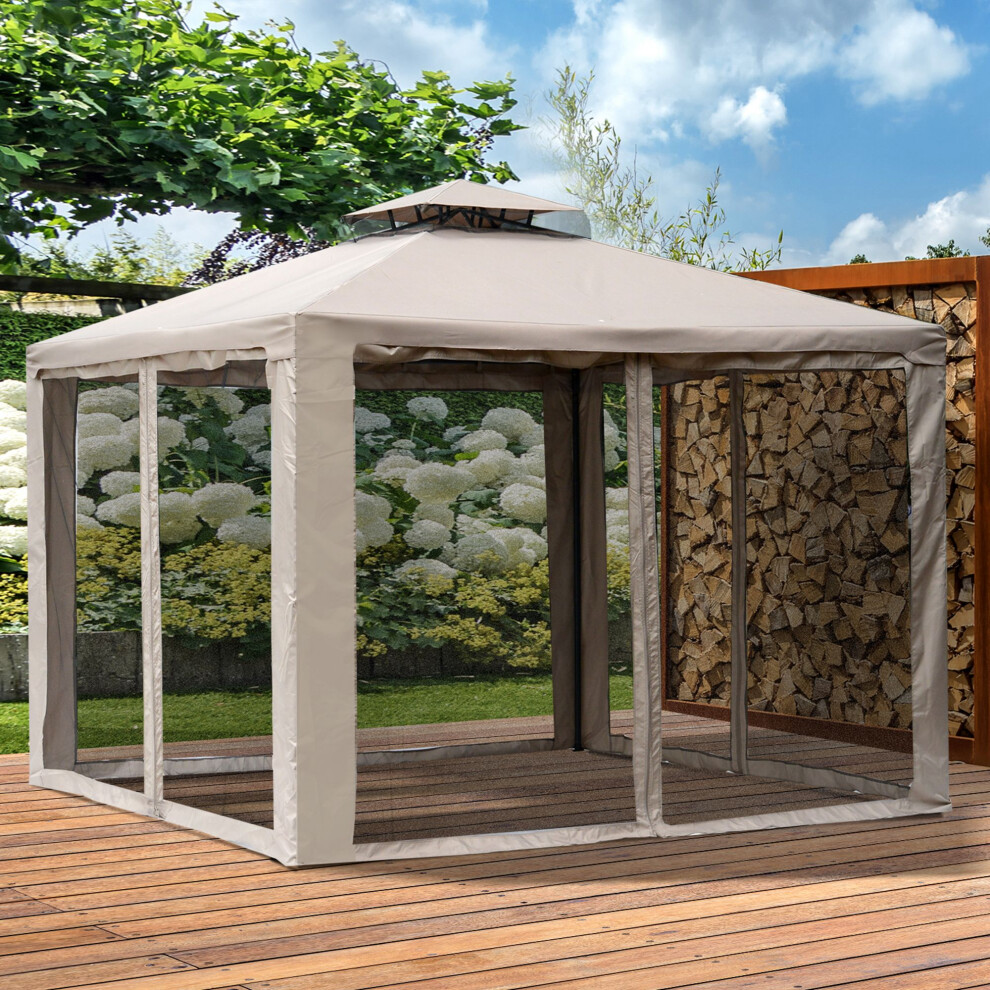 Outsunny 3 x 3 m Metal Gazebo Garden Outdoor 2-Tier Roof Marquee Party Tent Taup