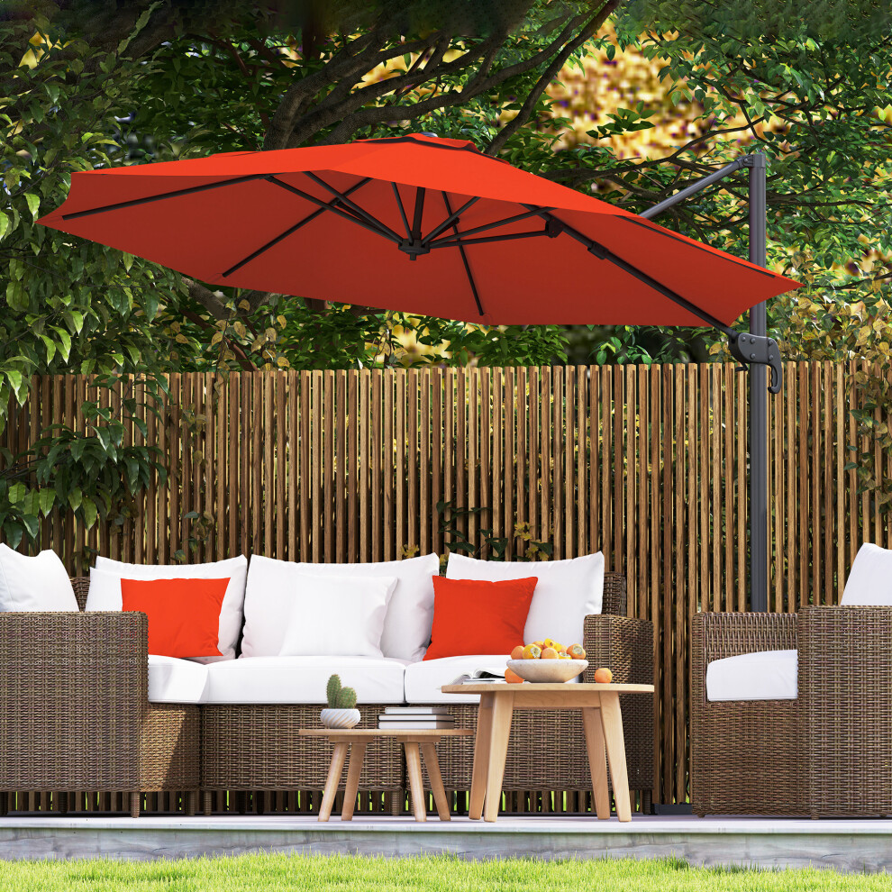 Outsunny 3 x 3(m) Cantilever Parasol Garden Umbrella with Cross Base Orange