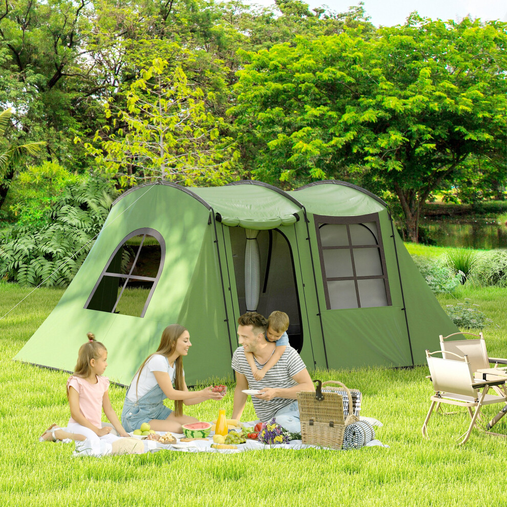 Outsunny 3-4 Man Tunnel Tent with Sewn in Floor, 3000mm Waterproof, Green