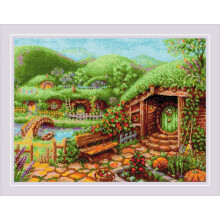 RIOLIS 1904 - Green Hills - Laskettu ristipistosarja 15"""" x 11"""" 14 Count White AIDA 18 väriä