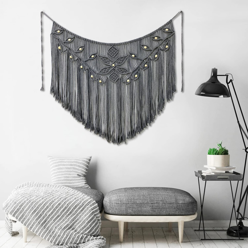 Gmefly 39X31 pouces Tenture murale en macram    Tapisserie tiss   e Boho Fait main Toile de fond D   coration murale pour salon Tenture murale grise