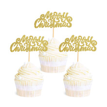 Ercadio 36er-Pack Cupcake-Topper Frohe Weihnachten Gott glitzernde Feiertags-Weihnachtskuchen-Picker Dekorationen fr Weihnachtsfeierzubehr