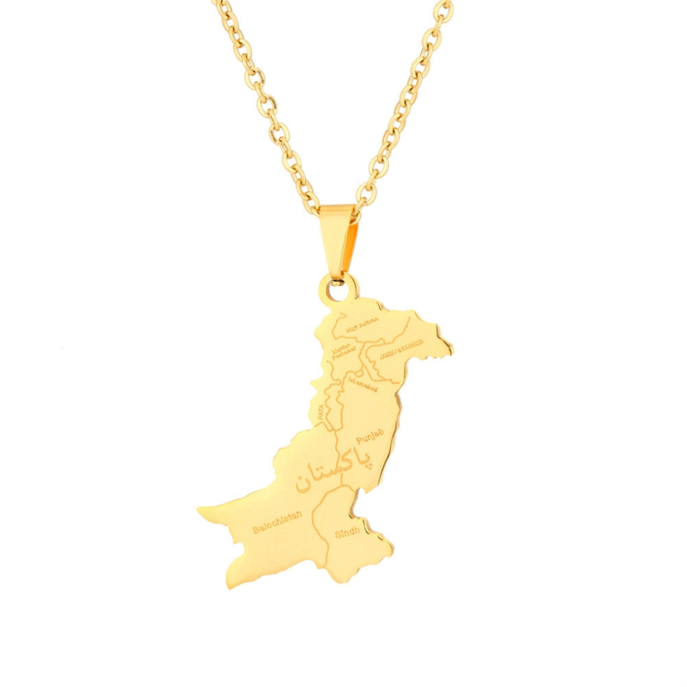 Collier avec pendentif en or représentant la carte du Pakistan et la ville, pour homme et femme, bijou tendance