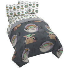 Jay Franco Star Wars The Mandalorian The Child 5-teiliges Queen-Size-Bett-Set inklusive Wendedecke und Bettlaken-Set Bettwsche mit Baby Yoda s