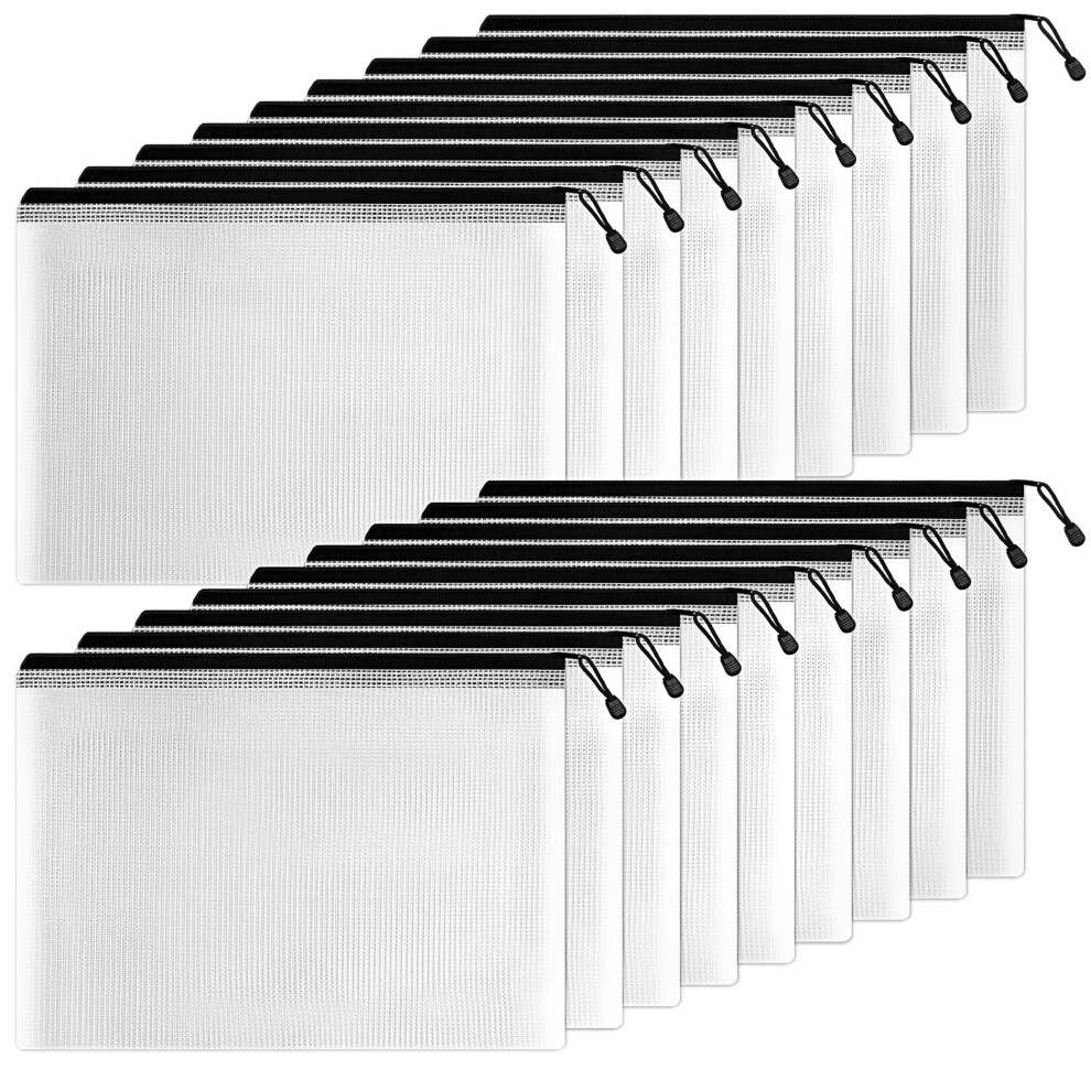 Sunee Reissverschlusstasche Aus Kunststoffnetz, 27,9 X 40,6 Cm (Schwarz, 18 Packungen), Extra Grosse, Wasserfeste Tasche Mit Reissverschluss Fur Sch-image
