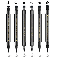 Ownest 6er Set Flüssig-Eyeliner, Doppel-Sided Wasserfest Stift mit Stempel für Makeup - Smiley, Dreieck, Herz, Stern, Mond