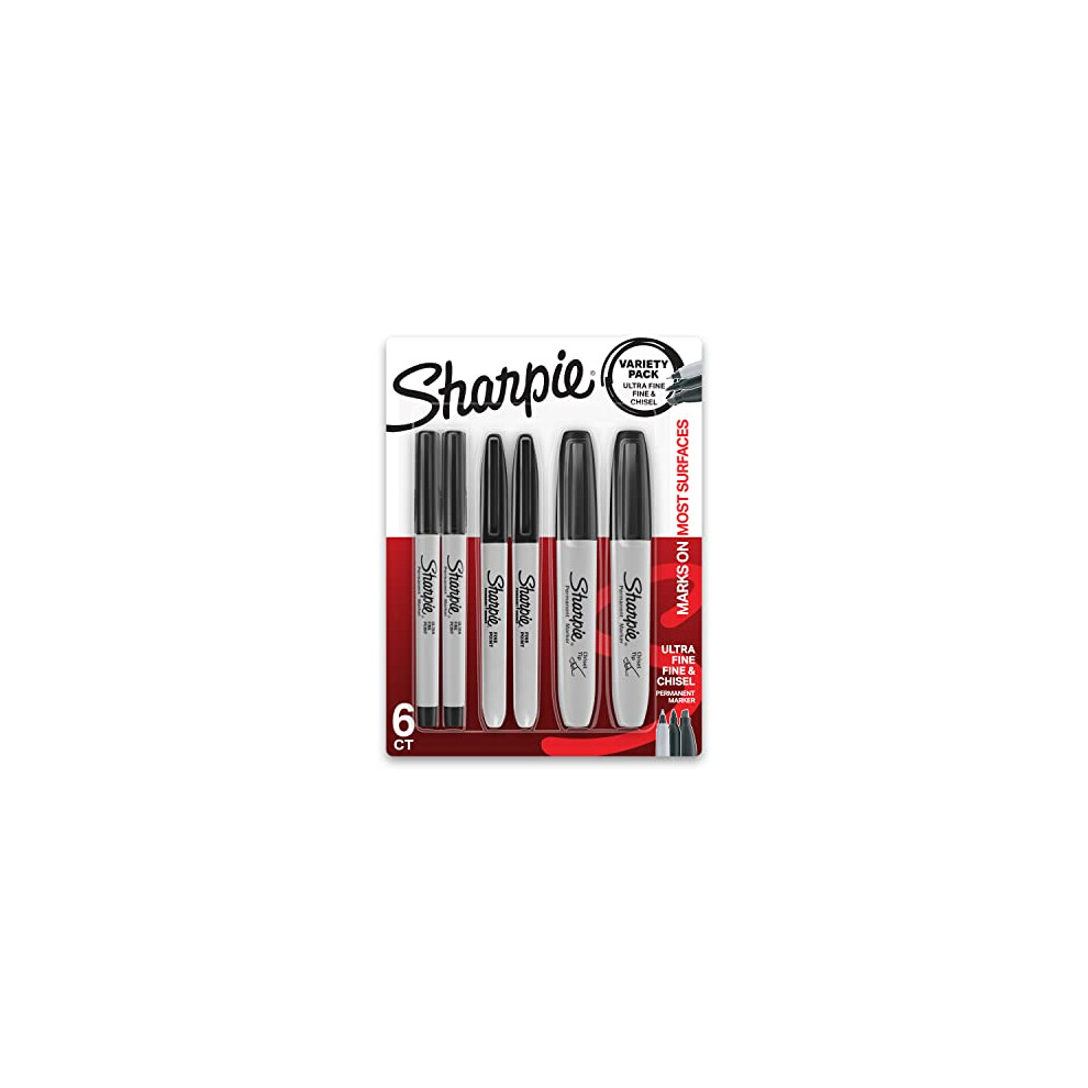 Sharpie Permanent Markers Variety Pack  Featuring Fine  Ultra-Fine  and chisel-Point Markers  Black  6 count