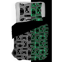 Jay Franco Trend Collector Game On Glow in The Dark Twin Comforter & Sham Set - Superzacht kinderbeddengoed met videogamecontrollers - Lichtbestendig