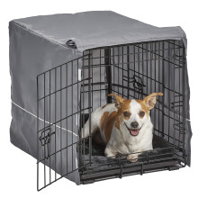 New World Double Door Hundekistenkit enthlt ein zweitriges Kisten-passendes graues Bett und graue Kistenabdeckung 24-Zoll-Kit ideal fr kleine