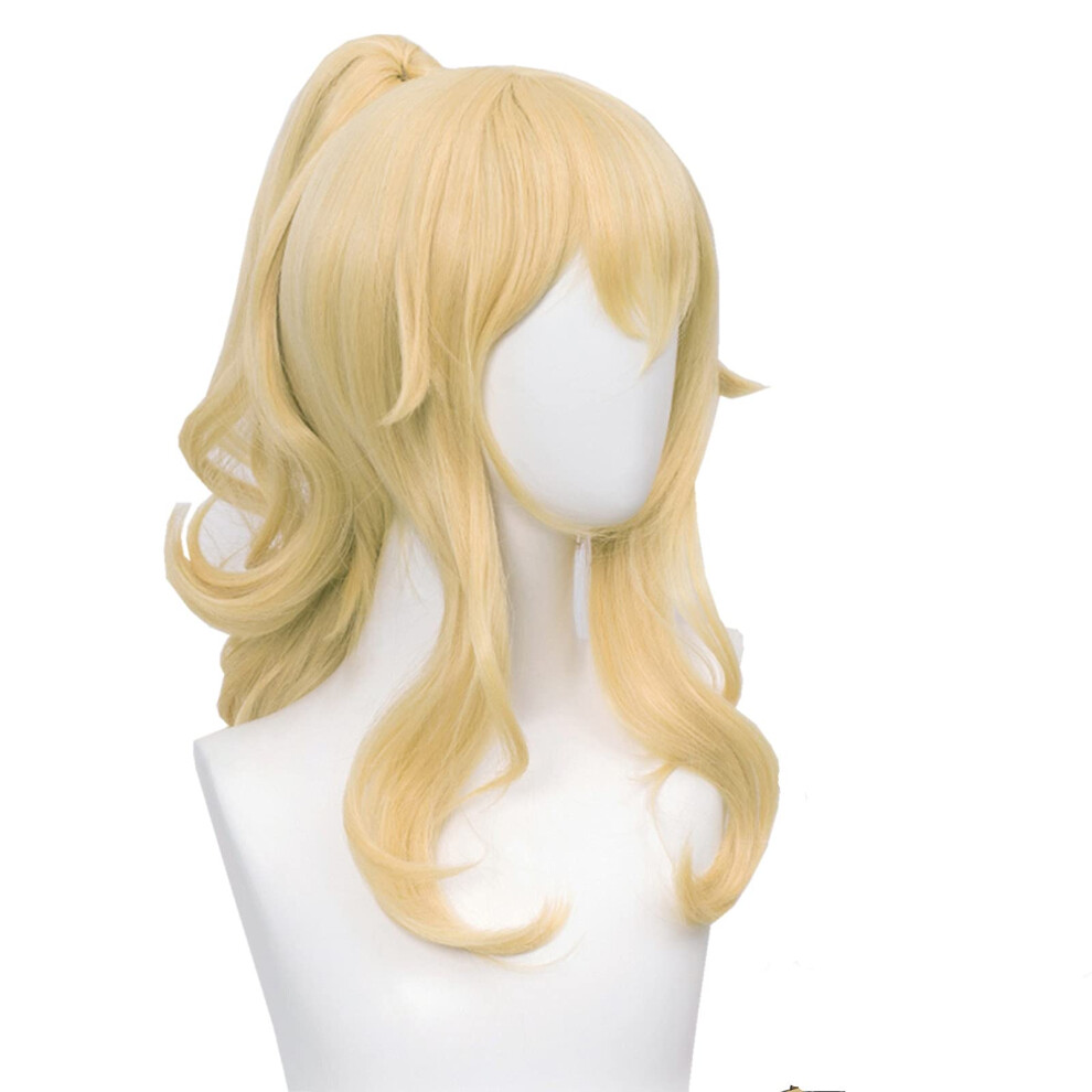 Wiggy Mermaid Unisex Gold Sl Wavy Blonde Ponytail Wig For Jean Cosplay En Princess Hair Wigs With Pigtails Bangs + Wig Cap For Halloween Peach Costume
