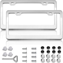 Flamax spejl poleret rustfrit st?l nummerplade ramme Metal nummerplade d?kning nummerplade Holder 2 pcs glans s?lv nummerplade rammer med krom sk