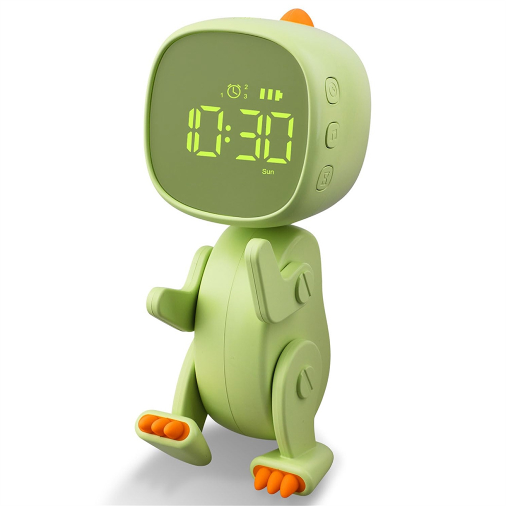 Réveil numérique pour enfants, trois alarmes, horloge dinosaure à forme variable, fonction répétition, minuterie veilleuse, vert