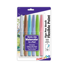 Pentel Arts Sign Pen Brush Tip assorti 4 pastelkleuren 6-pack (SES15C2BP6M1)