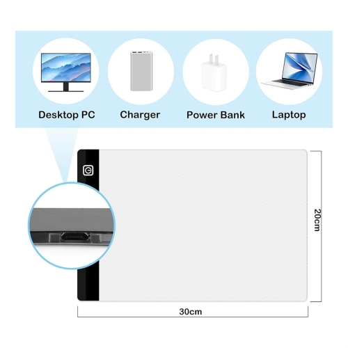 A4 LED Light Board, 3 Level Dimmable Brightness USB Power Crafts Table for Tracing, Drawing Sketch Pad 2