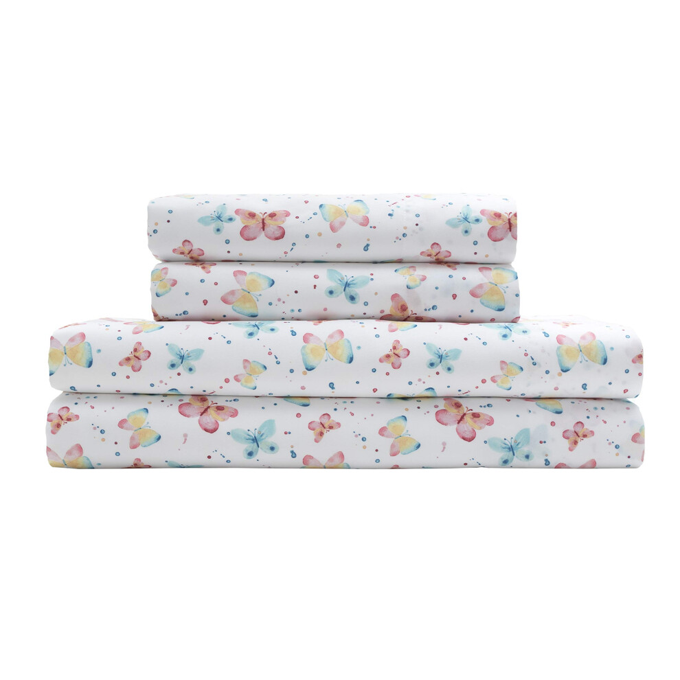 Drap-housse imprim    papillons aquarelle 100 % microfibre ultra doux pour enfants MALLARY BY MATTHEW