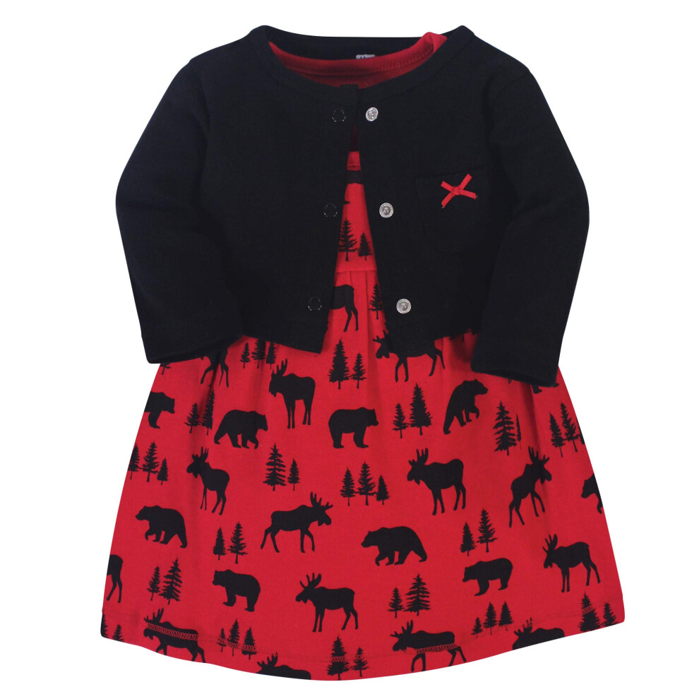 Ensemble robe et cardigan en coton pour b   b    fille Hudson, motif    lan rouge, 3 ans