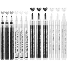 12 buca?i pixuri de vopsea acrilica stilou alb -negru 0,7 mm Extra Fine 3 mm Sfat mediu, markere de arta impermeabile pentru pictura roca din sti