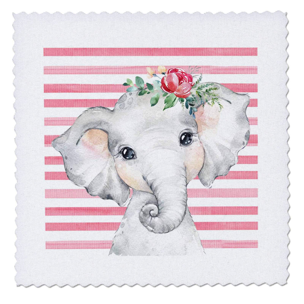Housse de couette carr   e 3dRose 18 x 18 pouces, jolie image d'un b   b       l   phant     l'aquarelle