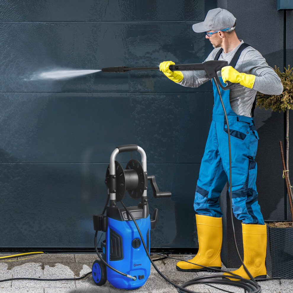 Outsunny 1800W Power Washer 150 Bar Pressure 6M Hose and Hose Reel, Blue