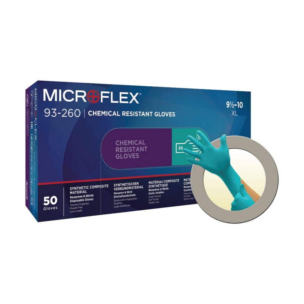 Ansell Microflex 93-260 Disposable Gloves In Nitrile And Neoprene, Single Use Chemical Resistant Glove, Mechanics And Diy, High Protection, Industrial 076490070977