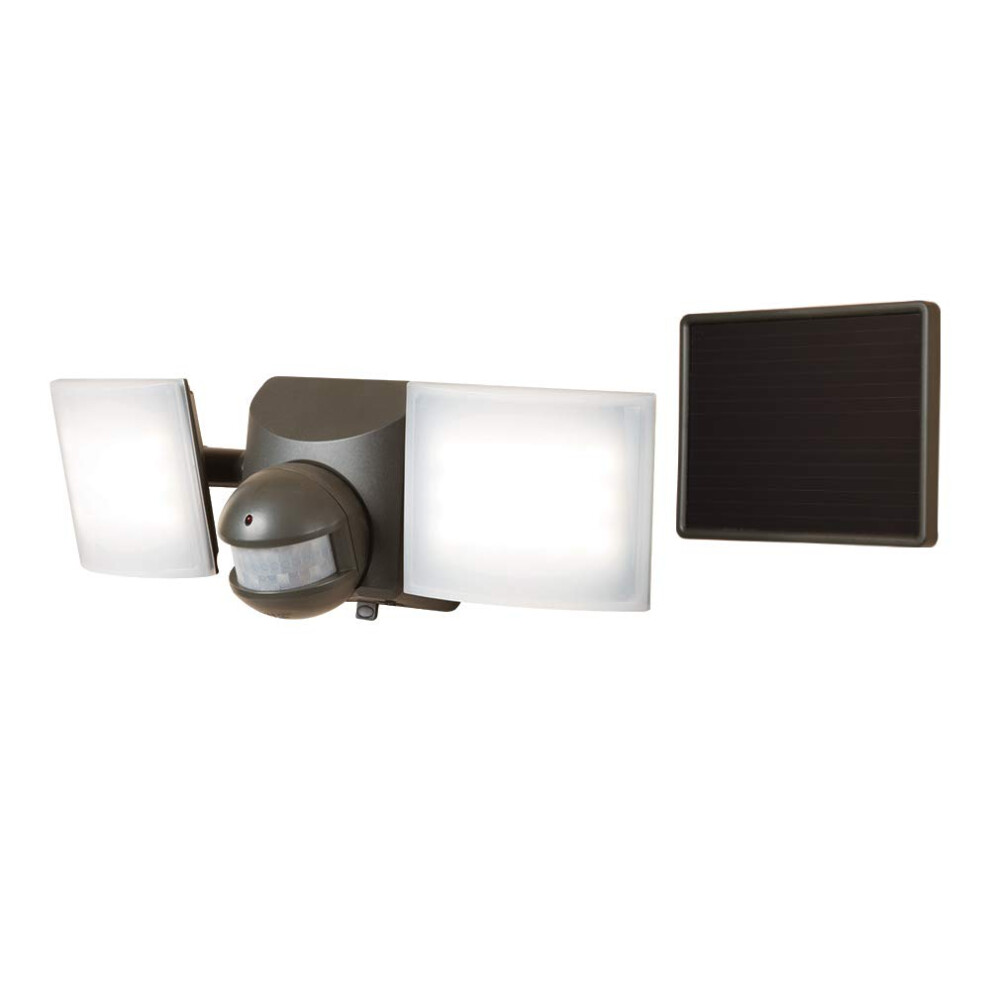Halo Solar Outdoor LED Light ? Motion Sensor ? Flood & Security Twin Head Light ? 180 Degree Coverage - Bronze