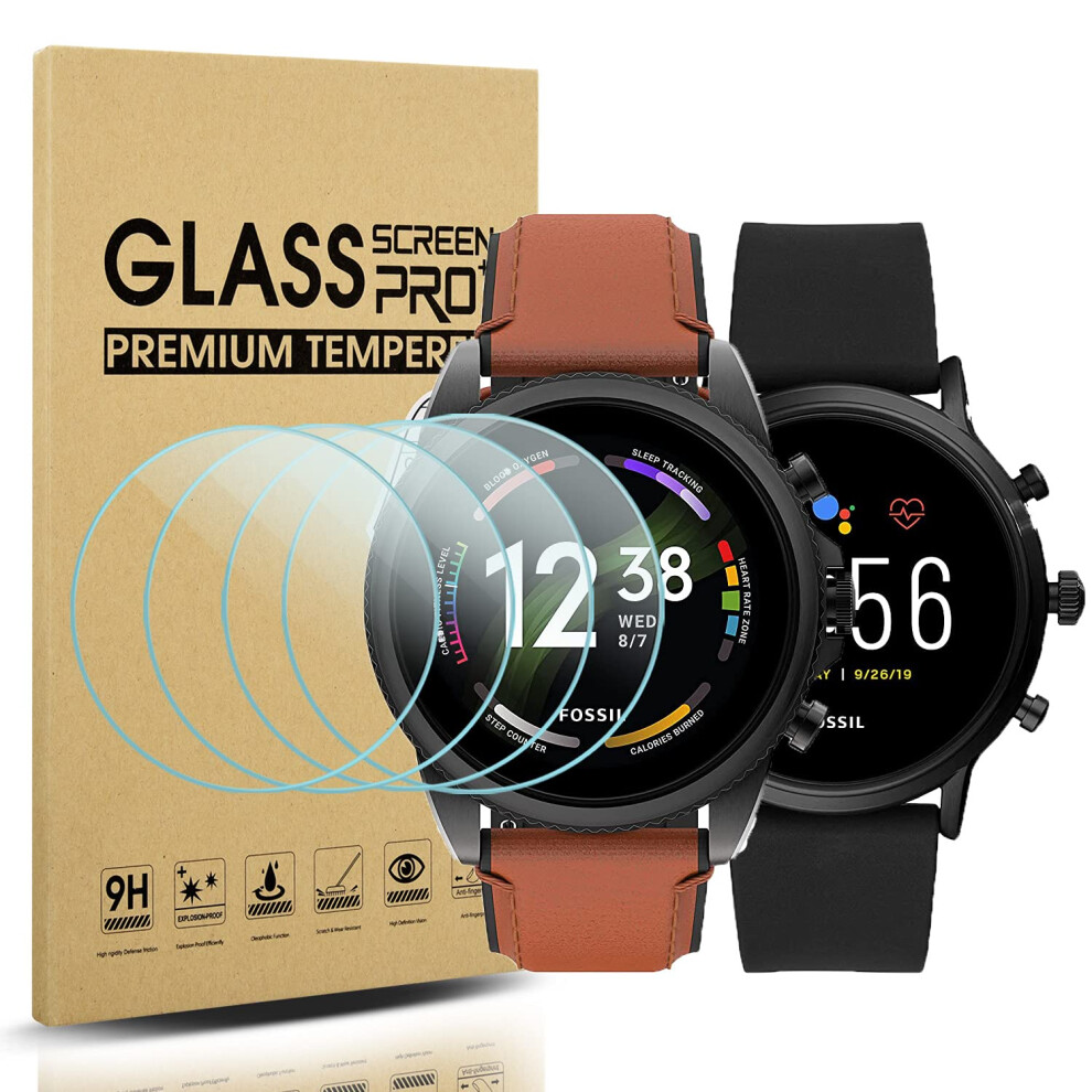 Diruite 4-Pack For Fossil Gen 6(2021)/Gen 5(2019) Screen Protector Tempered Glass For Fossil Gen 6/5 Men's(Women's) Smartwatch [2.5D 9H 732694208584