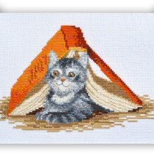 Povitrulya Counted Cross Stitch Kit 'Mischief Kitten' DIY Embroidery Set with Counted Gray Tabby Cat Pattern