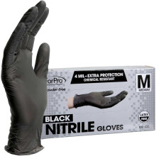 Guantes de Nitrilo Desechables Forpro, Resistentes a Productos Químicos, Sin Polvo, Sin Látex, No Estériles, 4 Mil, Negros, Medianos, 100 Unidades