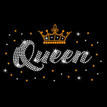 Queen Crown Bling Woman Iron On Gold Rhinestone Stud en Rhinestone Crystal T-shirt Transfer van JCS Rhinestones