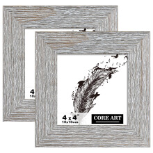 CORE ART 4x4 Picture Frame Handmade Wood Rustic Gray (Grey) Photo Frame Set of 2 High Definition Semi-tempered Glass Wall or Tabletop Display