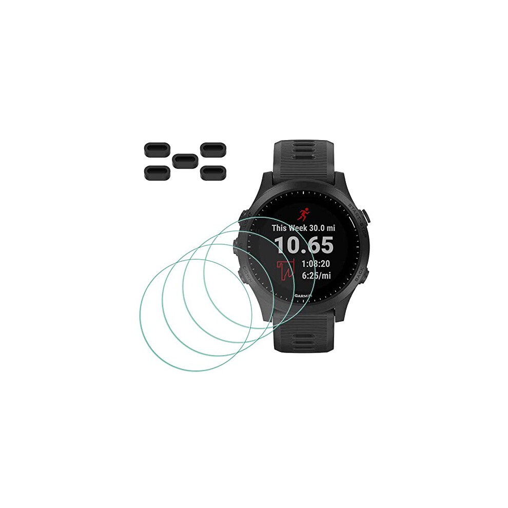 Mthgh Screen Protector For Garmin Forerunner 945 Smartwatch [4 Pcs] + Anti-Dust Plugs 5Pcs, Tempered Glass 9H Hardness Anti-Scratch Sensitive Touch 600310193920