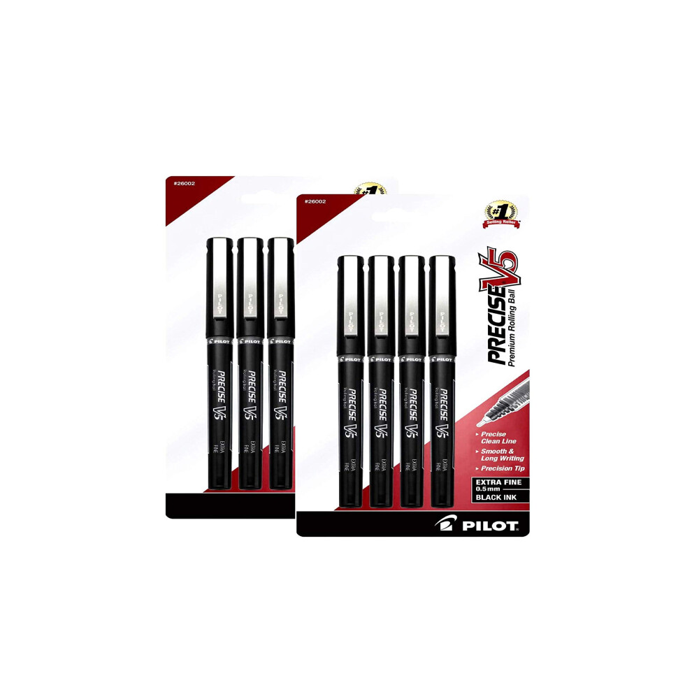 PILOT Precise V5 Stick Liquid Ink Rolling Ball Stick Pens  Extra Fine Point (0.5mm) (.2 Pack of 4  Black)