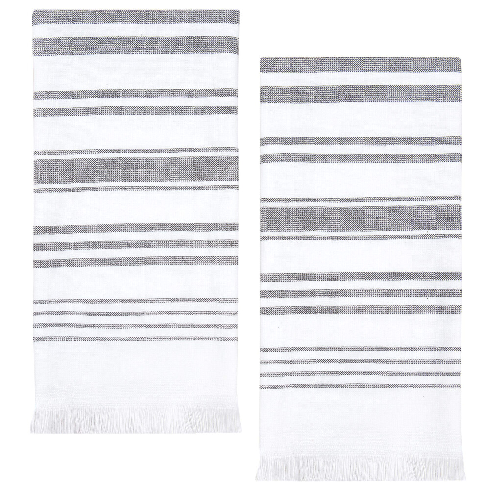 Lot de 2 serviettes de bain 100 % coton 71 x 40 cm, blanc turc, douces et absorbantes, d   coratives,     rayures grises modernes