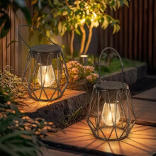 Ketom LED Solar Lanterns for The Garden - IP65 Waterproof Hanging Solar Lights Outdoor Yard - 2 Pack Rhombus Metal Standing - Auto On Off - for Patio